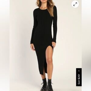 Lulus black ribbed slit-front dress M NWT